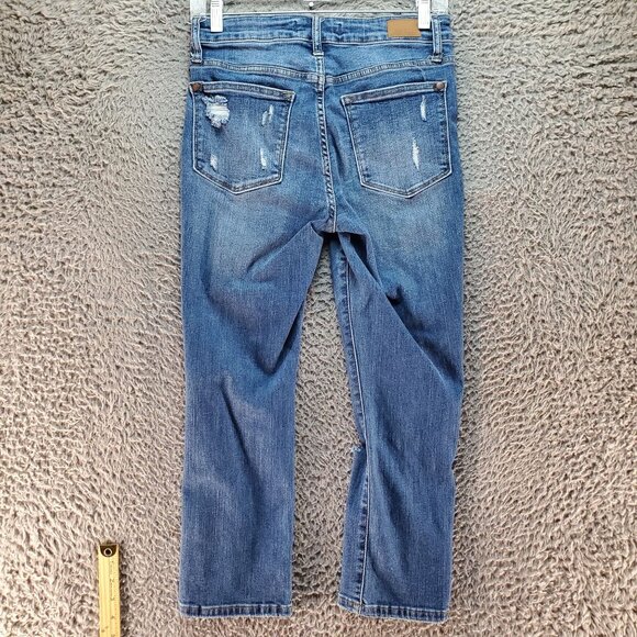 Judy Blue Jeans Womens 5/27 Blue Capri Fit Distressed Cotton Blend Denim - Picture 9 of 10